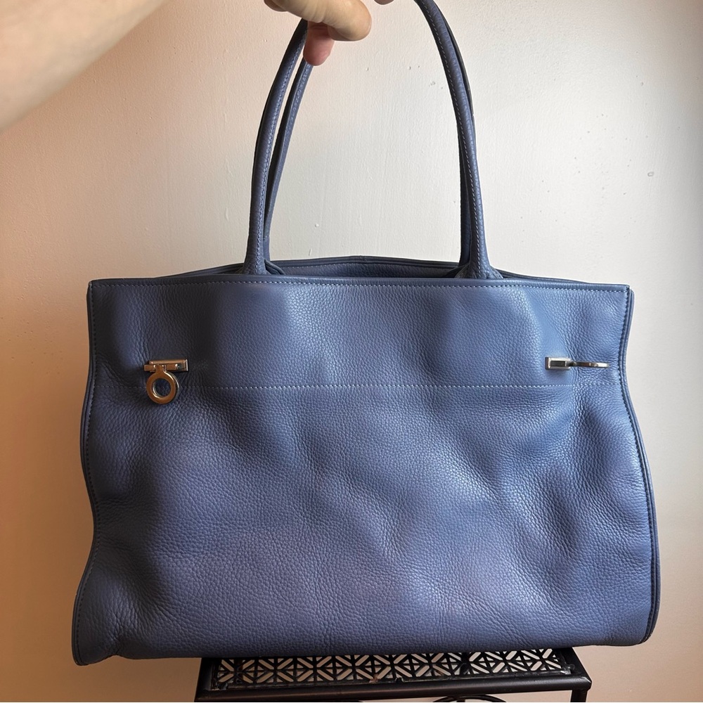 3- Levenger Leather Periwinkle Tote bag, Tri Fold Wallet, Coin Purse Dusty Blue